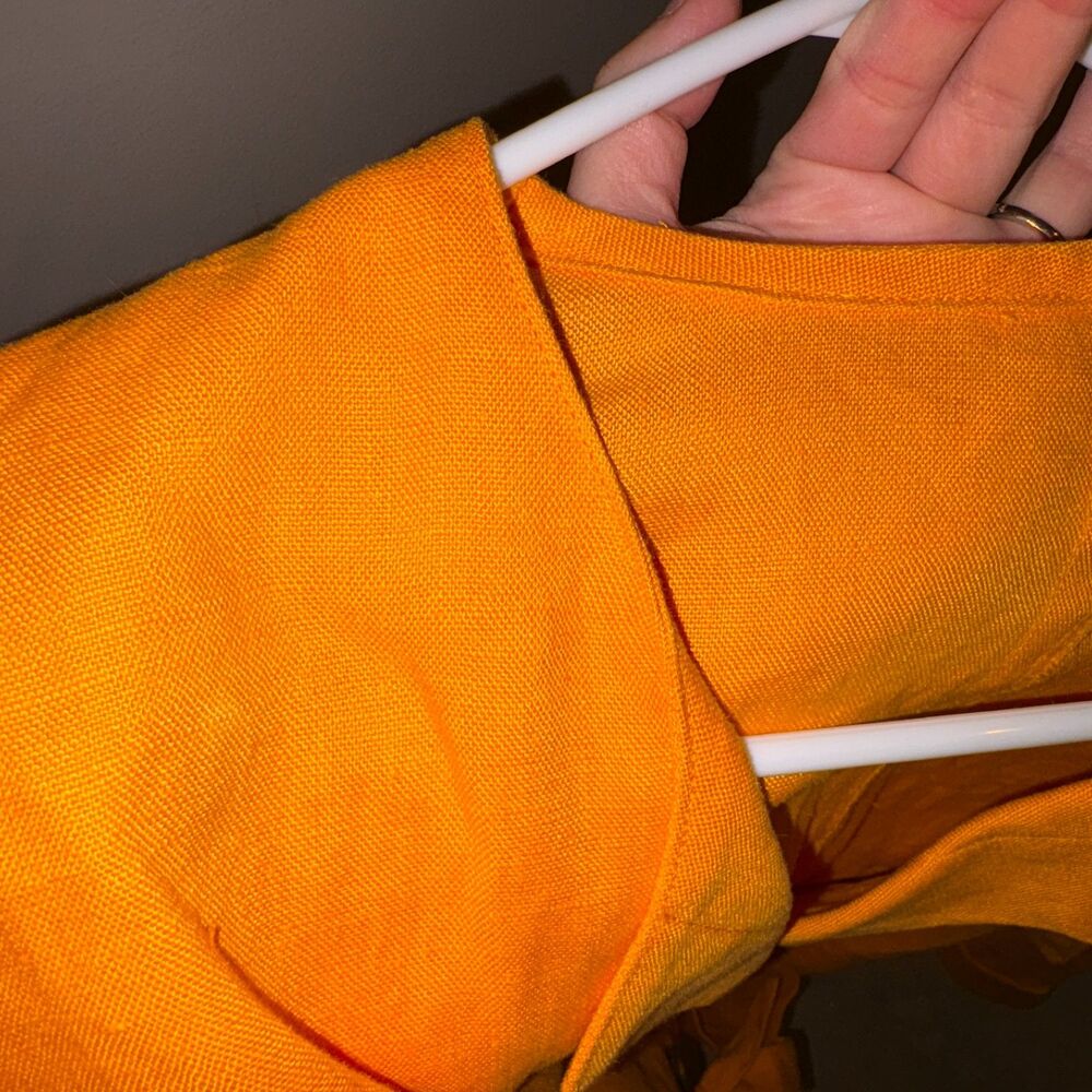 Vintage Linen Long Sleeve Button Front Belted Blouse Orange - Picture 6 of 7